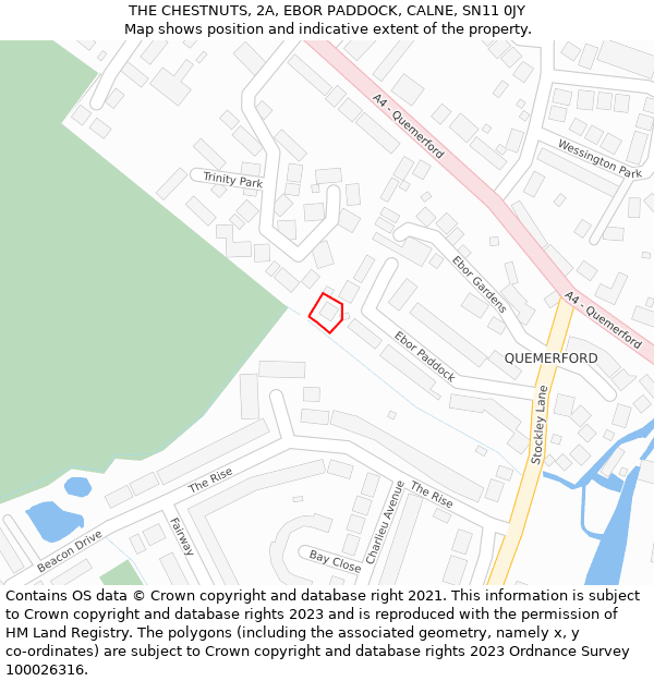 THE CHESTNUTS, 2A, EBOR PADDOCK, CALNE, SN11 0JY: Location map and indicative extent of plot