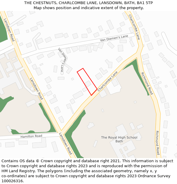 THE CHESTNUTS, CHARLCOMBE LANE, LANSDOWN, BATH, BA1 5TP: Location map and indicative extent of plot