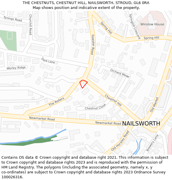 THE CHESTNUTS, CHESTNUT HILL, NAILSWORTH, STROUD, GL6 0RA: Location map and indicative extent of plot