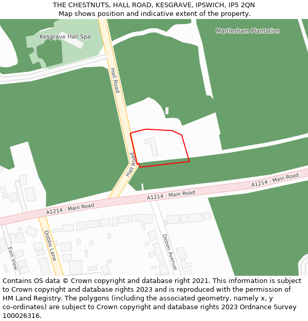 THE CHESTNUTS, HALL ROAD, KESGRAVE, IPSWICH, IP5 2QN: Location map and indicative extent of plot