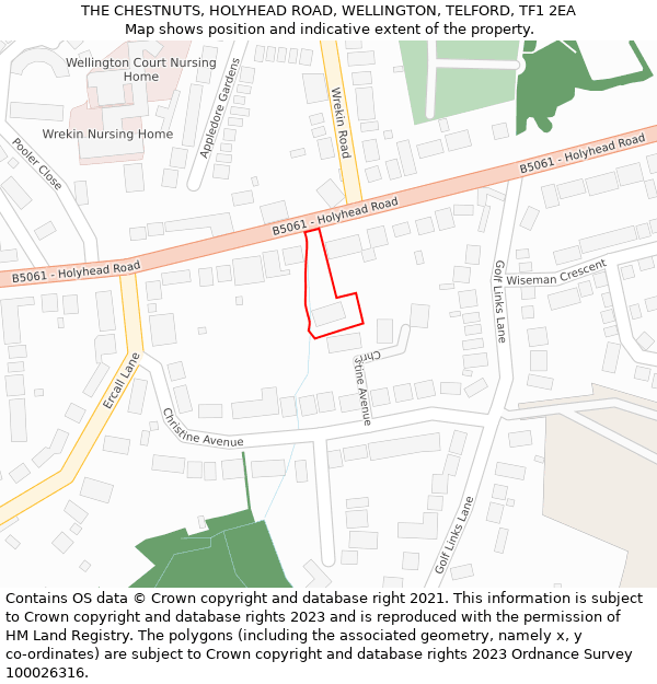 THE CHESTNUTS, HOLYHEAD ROAD, WELLINGTON, TELFORD, TF1 2EA: Location map and indicative extent of plot