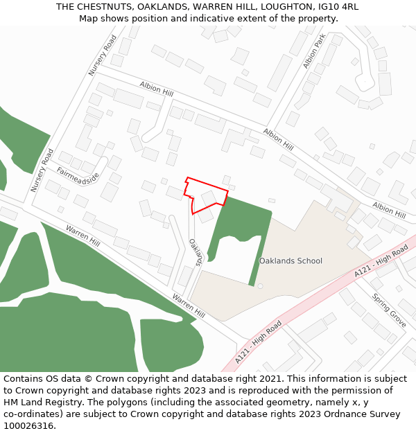 THE CHESTNUTS, OAKLANDS, WARREN HILL, LOUGHTON, IG10 4RL: Location map and indicative extent of plot