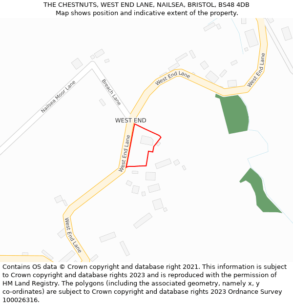 THE CHESTNUTS, WEST END LANE, NAILSEA, BRISTOL, BS48 4DB: Location map and indicative extent of plot