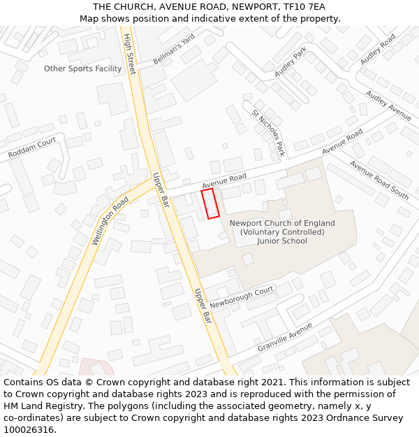 THE CHURCH, AVENUE ROAD, NEWPORT, TF10 7EA: Location map and indicative extent of plot