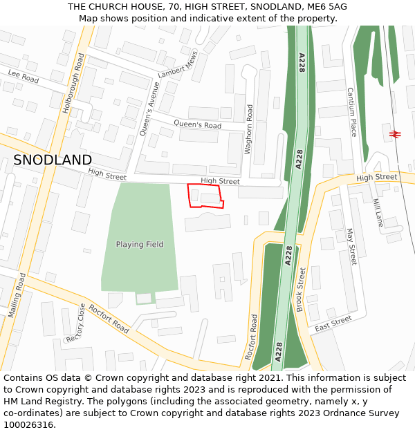 THE CHURCH HOUSE, 70, HIGH STREET, SNODLAND, ME6 5AG: Location map and indicative extent of plot