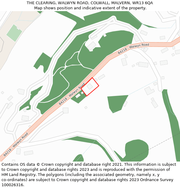 THE CLEARING, WALWYN ROAD, COLWALL, MALVERN, WR13 6QA: Location map and indicative extent of plot