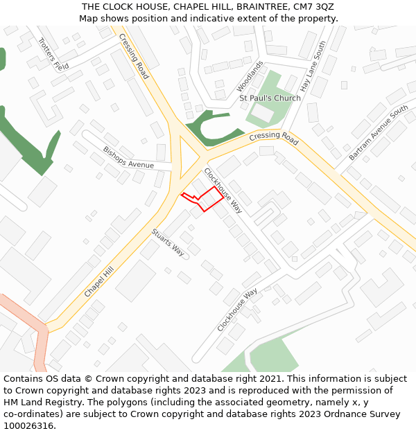 THE CLOCK HOUSE, CHAPEL HILL, BRAINTREE, CM7 3QZ: Location map and indicative extent of plot