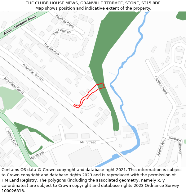 THE CLUBB HOUSE MEWS, GRANVILLE TERRACE, STONE, ST15 8DF: Location map and indicative extent of plot