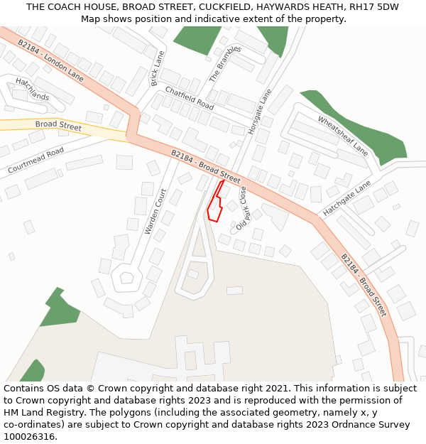 THE COACH HOUSE, BROAD STREET, CUCKFIELD, HAYWARDS HEATH, RH17 5DW: Location map and indicative extent of plot