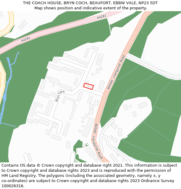 THE COACH HOUSE, BRYN COCH, BEAUFORT, EBBW VALE, NP23 5DT: Location map and indicative extent of plot