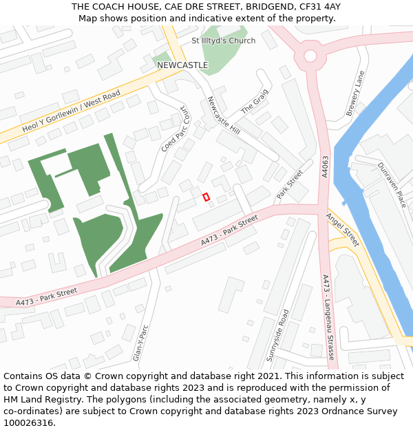 THE COACH HOUSE, CAE DRE STREET, BRIDGEND, CF31 4AY: Location map and indicative extent of plot