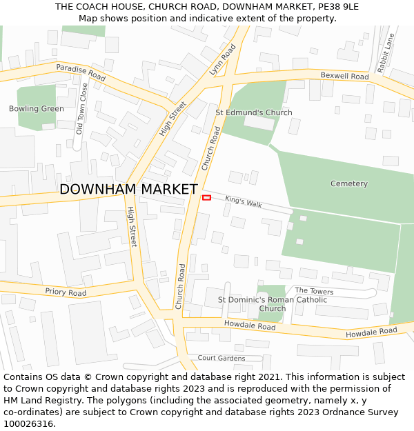 THE COACH HOUSE, CHURCH ROAD, DOWNHAM MARKET, PE38 9LE: Location map and indicative extent of plot