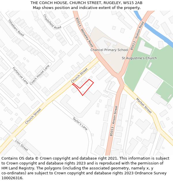 THE COACH HOUSE, CHURCH STREET, RUGELEY, WS15 2AB: Location map and indicative extent of plot