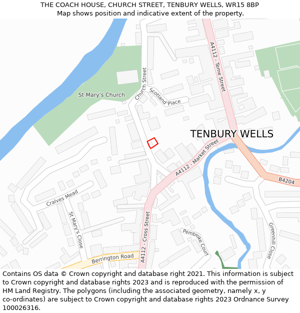 THE COACH HOUSE, CHURCH STREET, TENBURY WELLS, WR15 8BP: Location map and indicative extent of plot