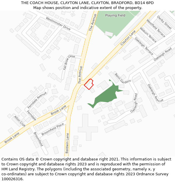 THE COACH HOUSE, CLAYTON LANE, CLAYTON, BRADFORD, BD14 6PD: Location map and indicative extent of plot