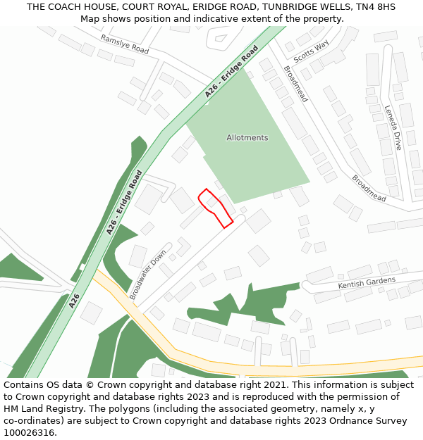 THE COACH HOUSE, COURT ROYAL, ERIDGE ROAD, TUNBRIDGE WELLS, TN4 8HS: Location map and indicative extent of plot