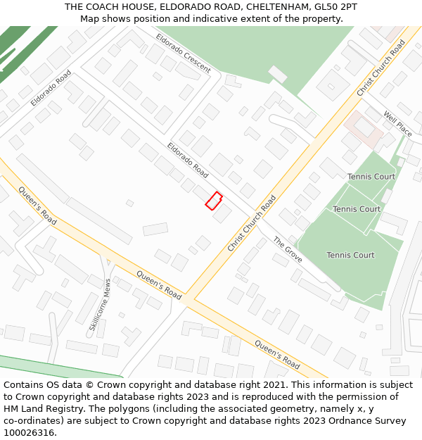 THE COACH HOUSE, ELDORADO ROAD, CHELTENHAM, GL50 2PT: Location map and indicative extent of plot
