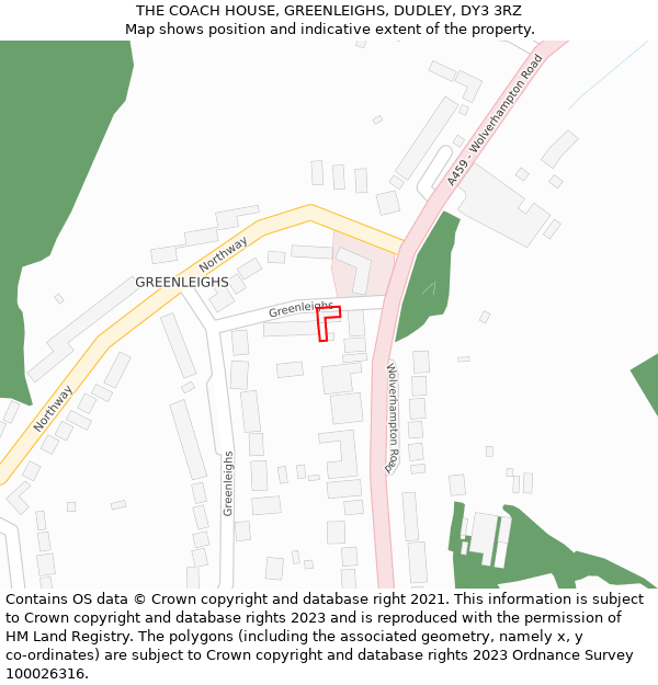 THE COACH HOUSE, GREENLEIGHS, DUDLEY, DY3 3RZ: Location map and indicative extent of plot