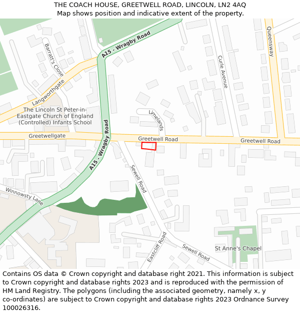 THE COACH HOUSE, GREETWELL ROAD, LINCOLN, LN2 4AQ: Location map and indicative extent of plot