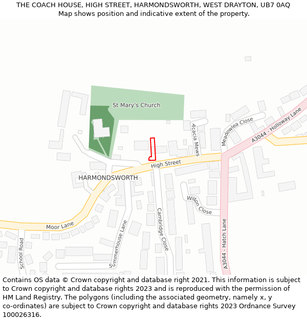 THE COACH HOUSE, HIGH STREET, HARMONDSWORTH, WEST DRAYTON, UB7 0AQ: Location map and indicative extent of plot
