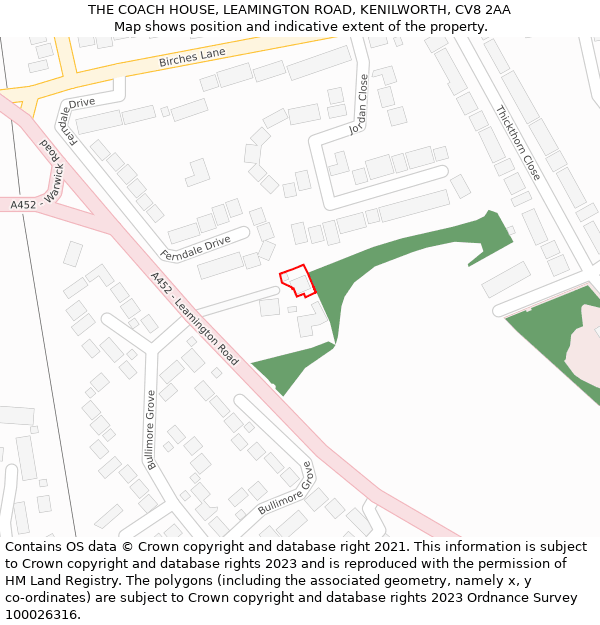 THE COACH HOUSE, LEAMINGTON ROAD, KENILWORTH, CV8 2AA: Location map and indicative extent of plot