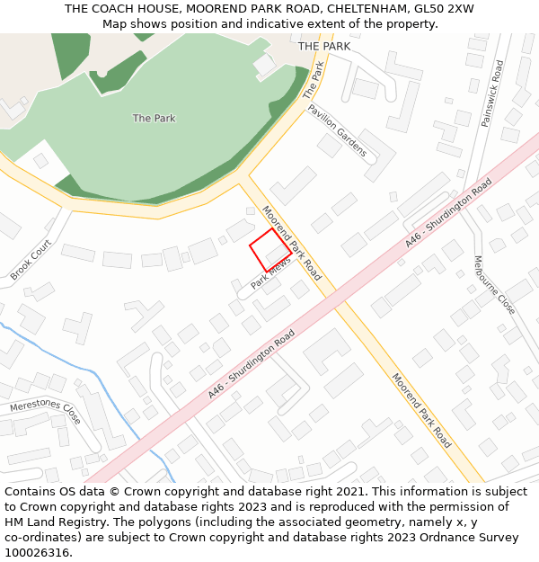 THE COACH HOUSE, MOOREND PARK ROAD, CHELTENHAM, GL50 2XW: Location map and indicative extent of plot