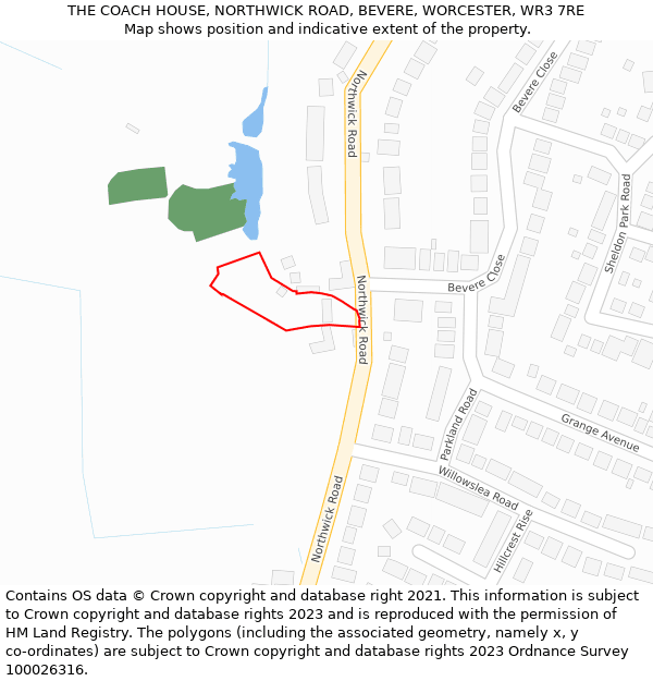 THE COACH HOUSE, NORTHWICK ROAD, BEVERE, WORCESTER, WR3 7RE: Location map and indicative extent of plot