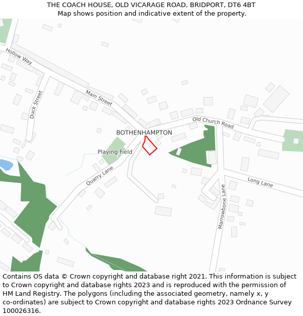 THE COACH HOUSE, OLD VICARAGE ROAD, BRIDPORT, DT6 4BT: Location map and indicative extent of plot