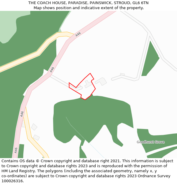 THE COACH HOUSE, PARADISE, PAINSWICK, STROUD, GL6 6TN: Location map and indicative extent of plot