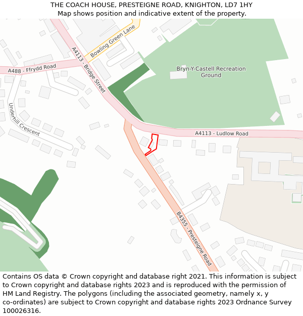 THE COACH HOUSE, PRESTEIGNE ROAD, KNIGHTON, LD7 1HY: Location map and indicative extent of plot