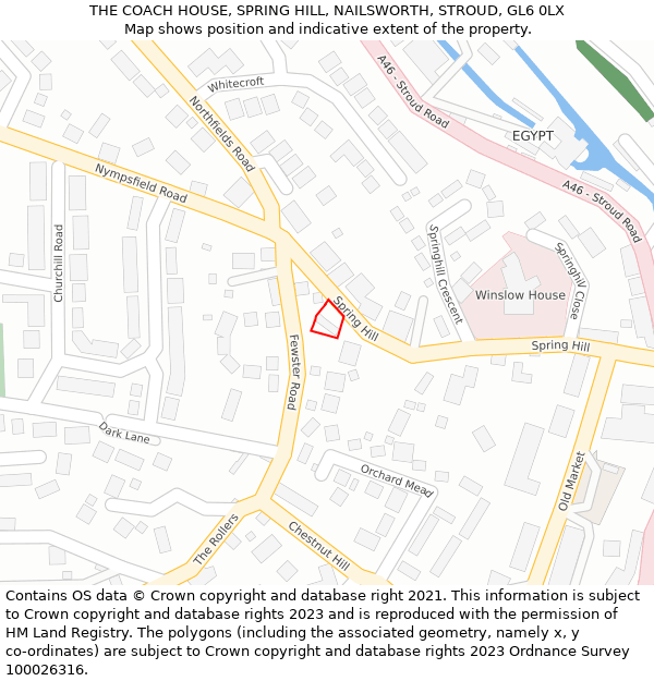 THE COACH HOUSE, SPRING HILL, NAILSWORTH, STROUD, GL6 0LX: Location map and indicative extent of plot