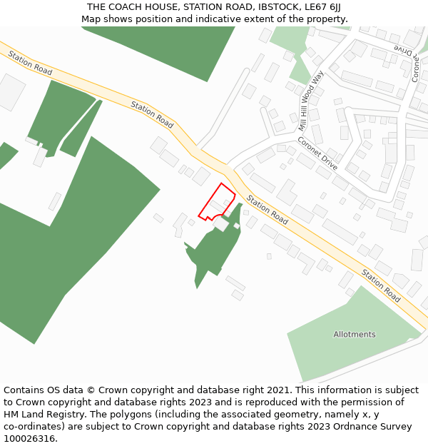 THE COACH HOUSE, STATION ROAD, IBSTOCK, LE67 6JJ: Location map and indicative extent of plot