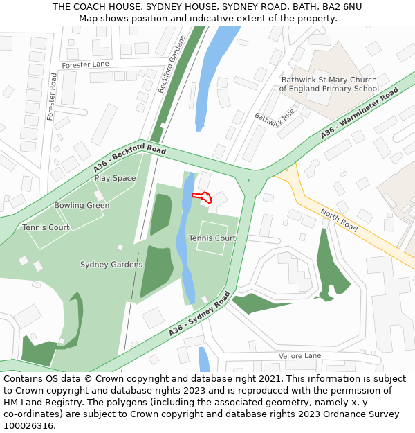 THE COACH HOUSE, SYDNEY HOUSE, SYDNEY ROAD, BATH, BA2 6NU: Location map and indicative extent of plot