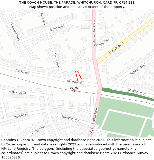 THE COACH HOUSE, THE PARADE, WHITCHURCH, CARDIFF, CF14 2EE: Location map and indicative extent of plot