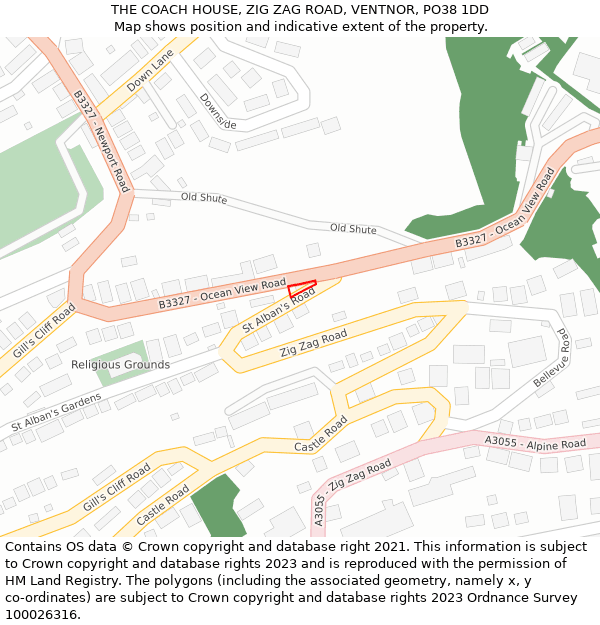 THE COACH HOUSE, ZIG ZAG ROAD, VENTNOR, PO38 1DD: Location map and indicative extent of plot