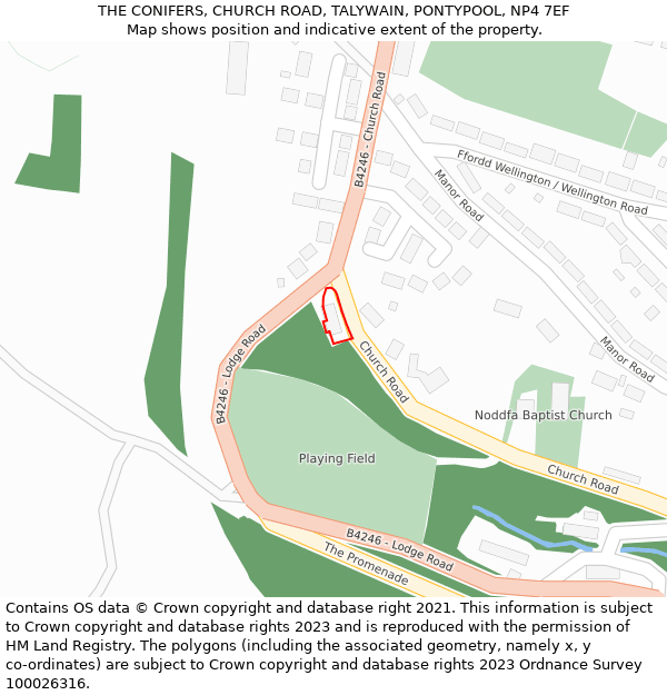 THE CONIFERS, CHURCH ROAD, TALYWAIN, PONTYPOOL, NP4 7EF: Location map and indicative extent of plot