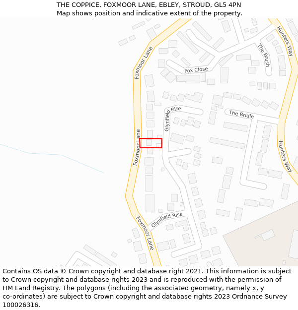 THE COPPICE, FOXMOOR LANE, EBLEY, STROUD, GL5 4PN: Location map and indicative extent of plot