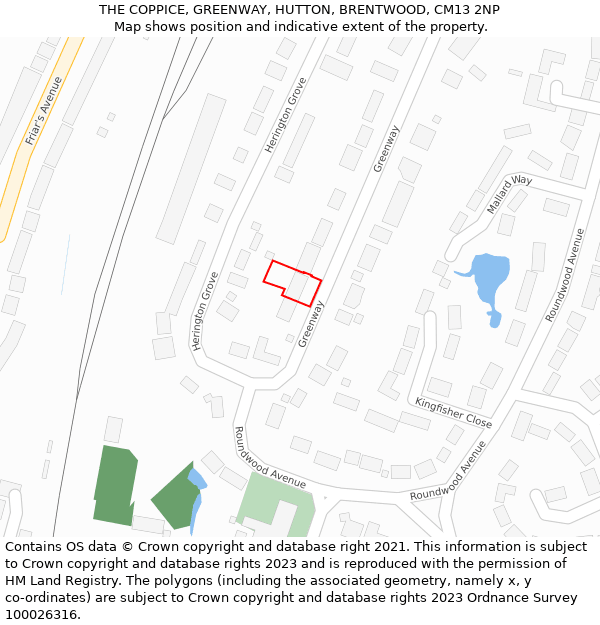 THE COPPICE, GREENWAY, HUTTON, BRENTWOOD, CM13 2NP: Location map and indicative extent of plot