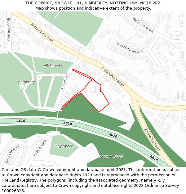 THE COPPICE, KNOWLE HILL, KIMBERLEY, NOTTINGHAM, NG16 2PZ: Location map and indicative extent of plot