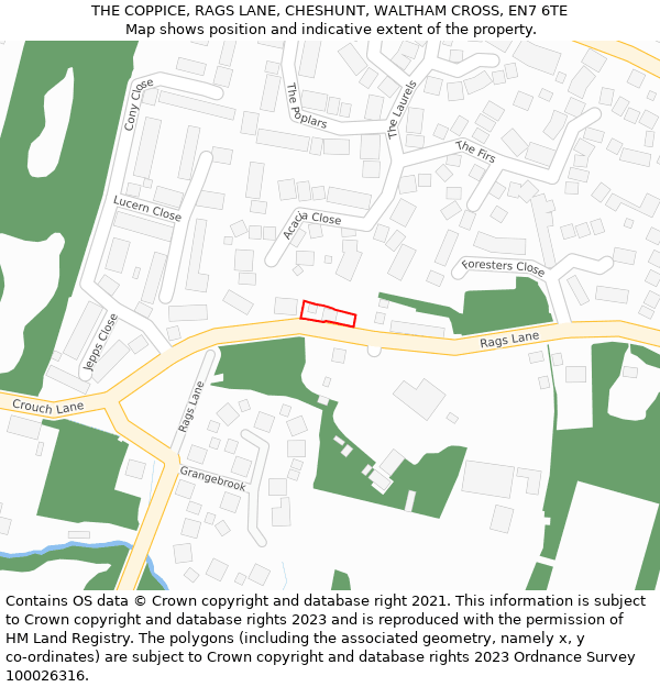 THE COPPICE, RAGS LANE, CHESHUNT, WALTHAM CROSS, EN7 6TE: Location map and indicative extent of plot