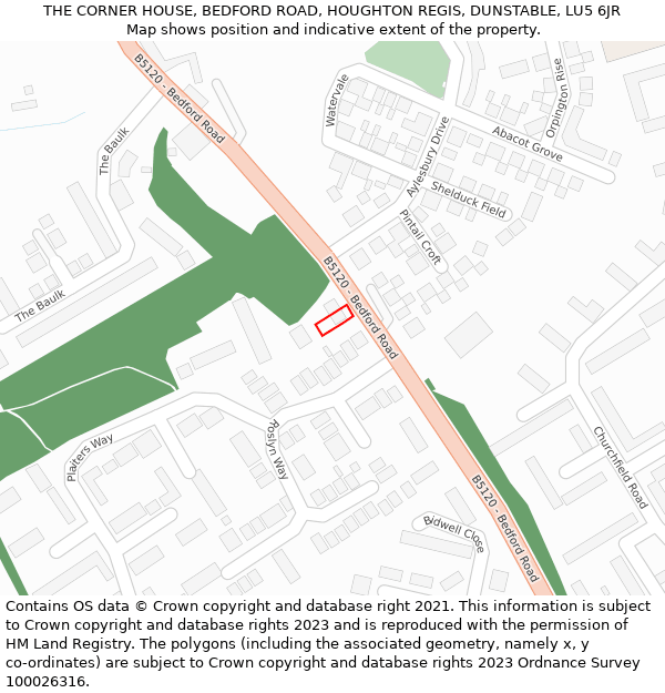 THE CORNER HOUSE, BEDFORD ROAD, HOUGHTON REGIS, DUNSTABLE, LU5 6JR: Location map and indicative extent of plot