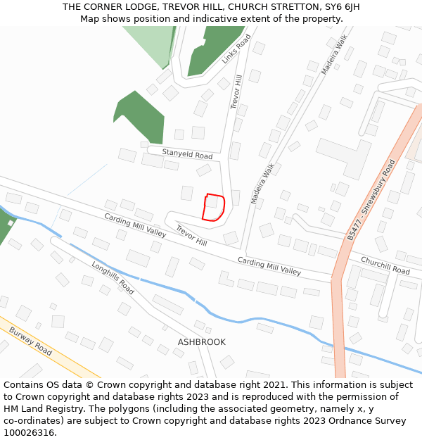 THE CORNER LODGE, TREVOR HILL, CHURCH STRETTON, SY6 6JH: Location map and indicative extent of plot