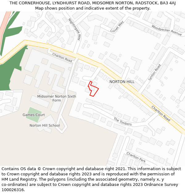 THE CORNERHOUSE, LYNDHURST ROAD, MIDSOMER NORTON, RADSTOCK, BA3 4AJ: Location map and indicative extent of plot