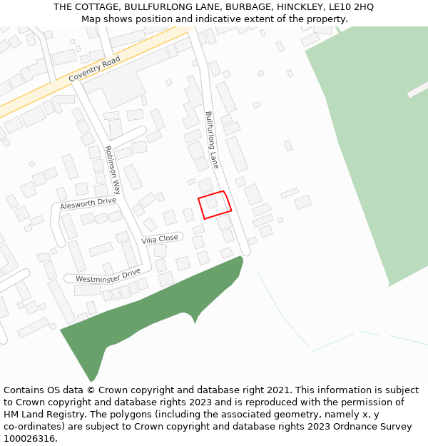 THE COTTAGE, BULLFURLONG LANE, BURBAGE, HINCKLEY, LE10 2HQ: Location map and indicative extent of plot