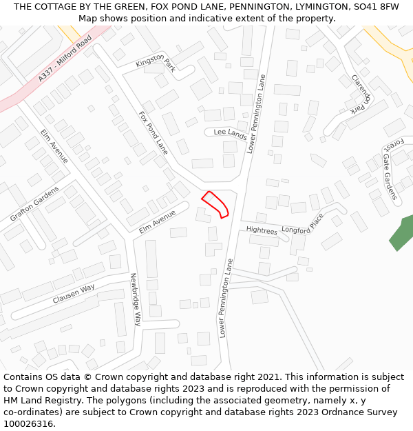 THE COTTAGE BY THE GREEN, FOX POND LANE, PENNINGTON, LYMINGTON, SO41 8FW: Location map and indicative extent of plot