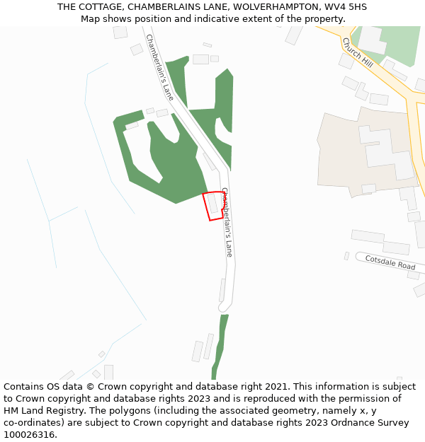 THE COTTAGE, CHAMBERLAINS LANE, WOLVERHAMPTON, WV4 5HS: Location map and indicative extent of plot