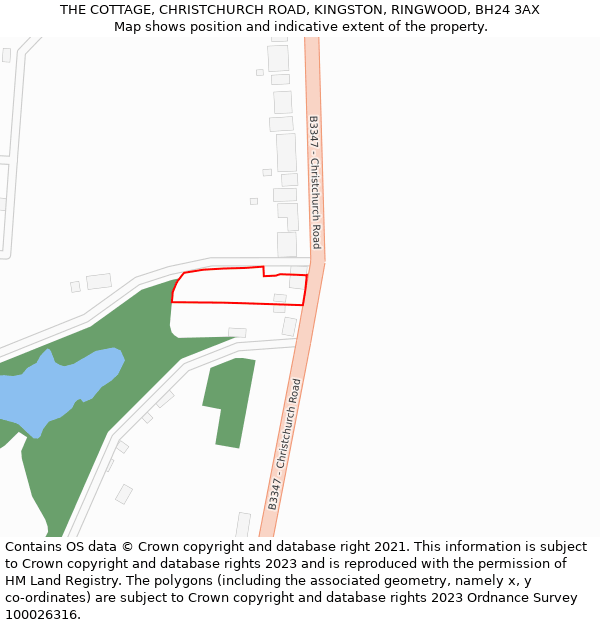 THE COTTAGE, CHRISTCHURCH ROAD, KINGSTON, RINGWOOD, BH24 3AX: Location map and indicative extent of plot