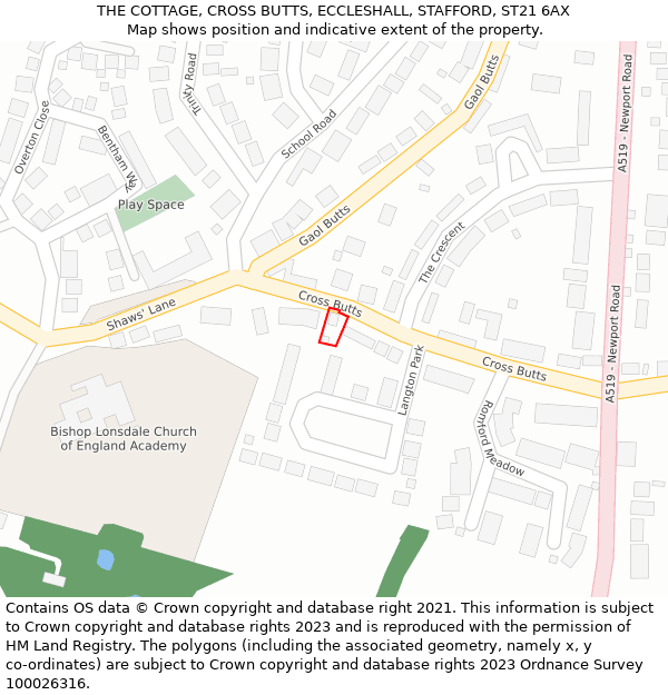 THE COTTAGE, CROSS BUTTS, ECCLESHALL, STAFFORD, ST21 6AX: Location map and indicative extent of plot