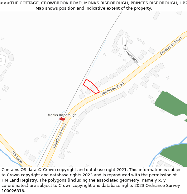 THE COTTAGE, CROWBROOK ROAD, MONKS RISBOROUGH, PRINCES RISBOROUGH, HP27 9LP: Location map and indicative extent of plot