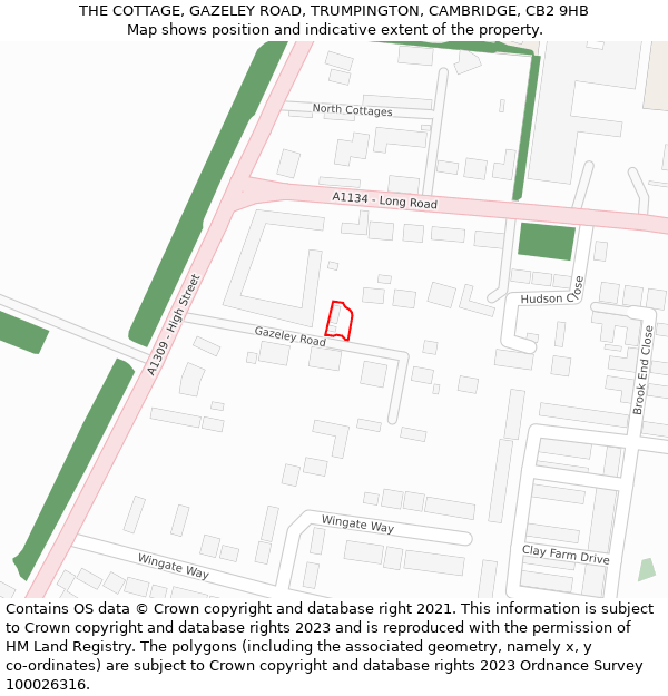 THE COTTAGE, GAZELEY ROAD, TRUMPINGTON, CAMBRIDGE, CB2 9HB: Location map and indicative extent of plot